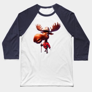 Canadian Mountie Moose Illustration Baseball T-Shirt